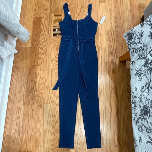 iris Pants - Blue Denim Jumpsuit with Belt